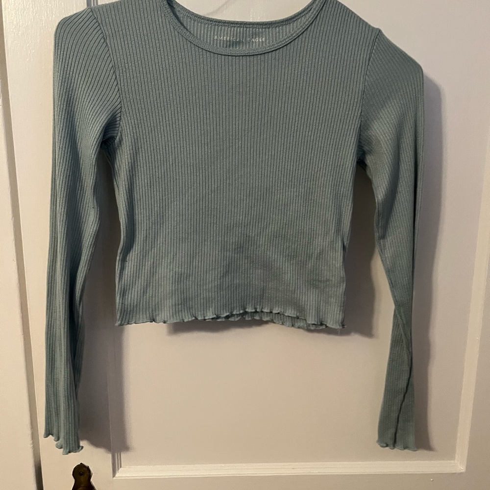 American Eagle Outfitters Ribbed Long Sleeve Top - dusty green